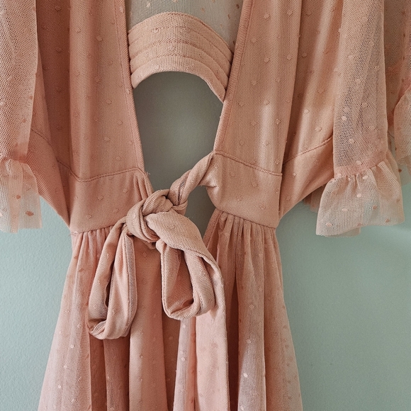 Spell x Coachella Peach High Low Grace Cutout Tulle Midi Dress - Picture 8 of 15